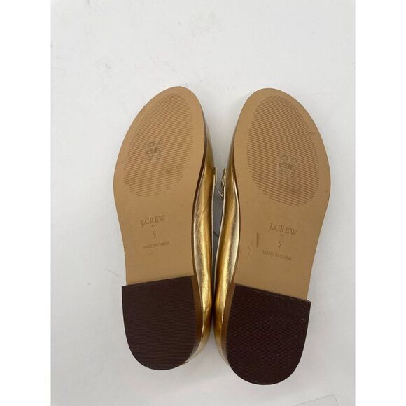 J. Crew Crew Cuts Girls Metallic Gold Horse Bit Loafers Flats Sz 5 Preppy Shool - Picture 10 of 12